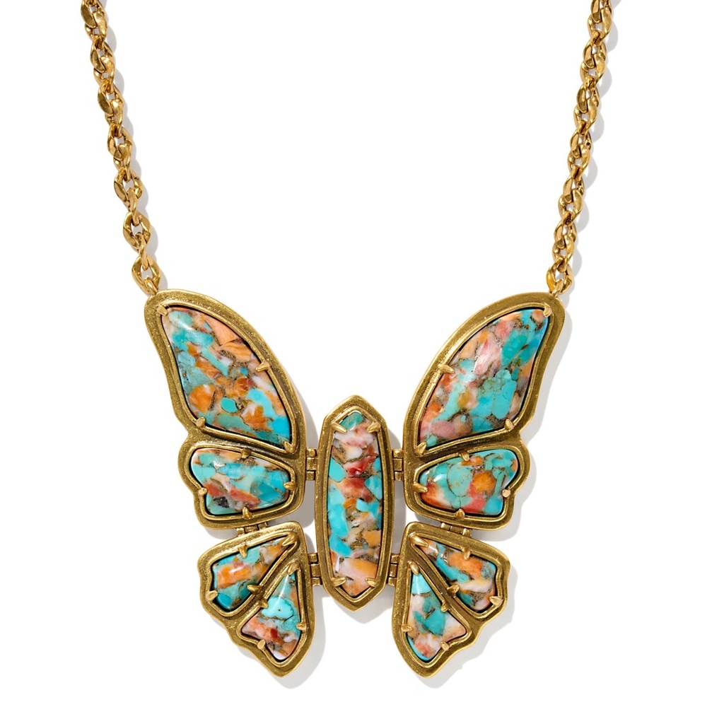 Kendra Scott Gold and Turquoise Butterfly Necklace Yellow Rose